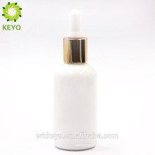 30ML cosmetic white gold frosted glass bottle with rubber dropper